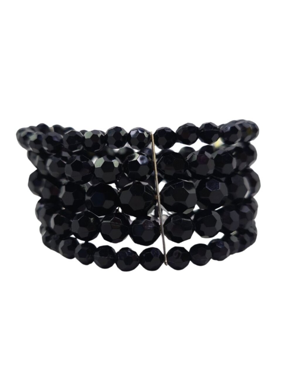 Women's Black Acrylic Round Faceted Bead Multi Strand Elastic Bracelet